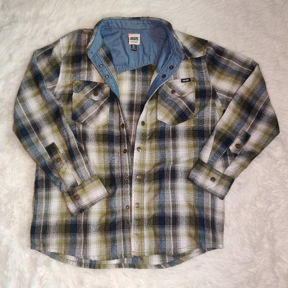 Boys Flannel Volcom Work Wear Button Up Shirt